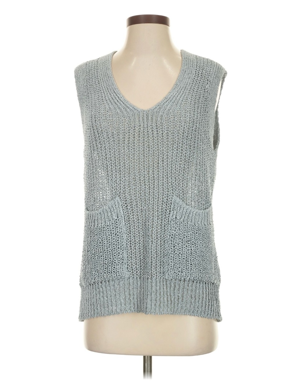 ZARA Knit Sweater Vest Women’s Medium Gray Blue Sleeveless V-NeckTunic Top